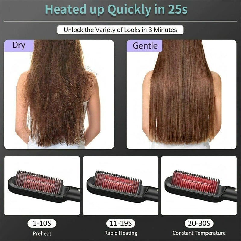 EtherealEssential™ 2-in-1 Hair Straightener and Curling Hot Comb - Dual-Purpose Negative Ion Electric Hair Brush