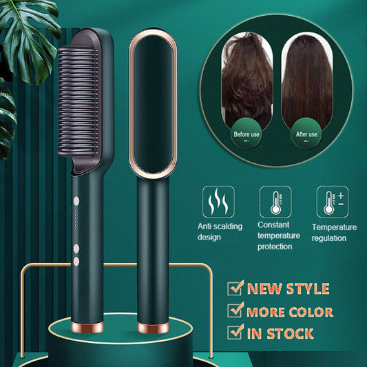 EtherealEssential™ 2-in-1 Hair Straightener and Curling Hot Comb - Dual-Purpose Negative Ion Electric Hair Brush