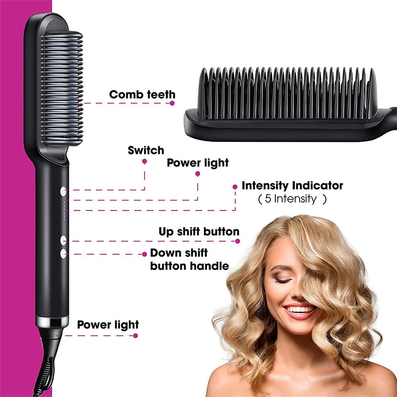 EtherealEssential™ 2-in-1 Hair Straightener and Curling Hot Comb - Dual-Purpose Negative Ion Electric Hair Brush